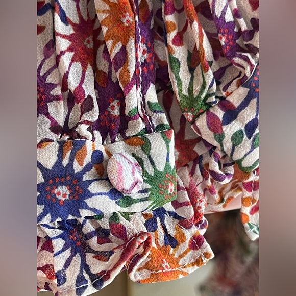 Saloni Franca Silk Floral Print Resort Mini Wrap Dress - Size 4 - Picture 6 of 9